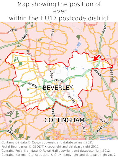 Map showing location of Leven within HU17