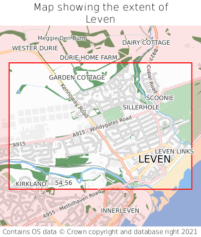 Map showing extent of Leven as bounding box