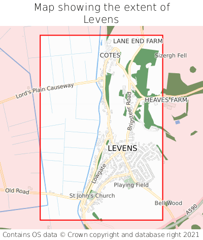 Map showing extent of Levens as bounding box