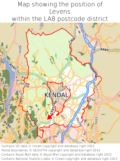 Map showing location of Levens within LA8