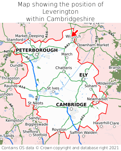 Map showing location of Leverington within Cambridgeshire