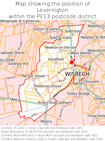 Map showing location of Leverington within PE13