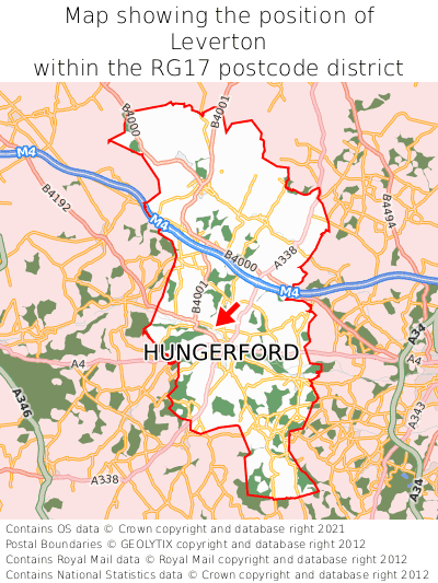 Map showing location of Leverton within RG17