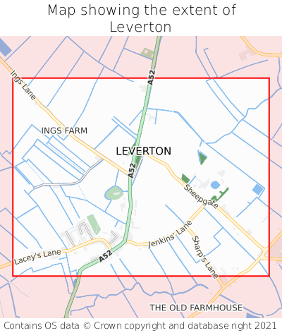 Map showing extent of Leverton as bounding box