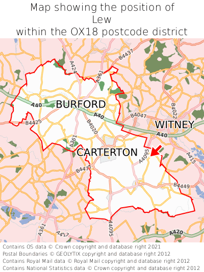 Map showing location of Lew within OX18