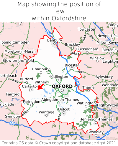 Map showing location of Lew within Oxfordshire