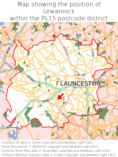 Map showing location of Lewannick within PL15