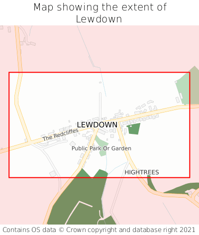 Map showing extent of Lewdown as bounding box