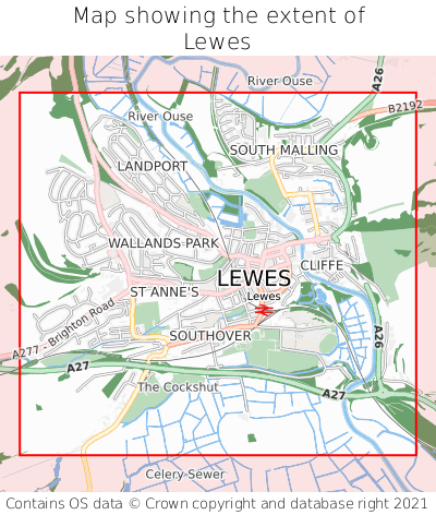 Map showing extent of Lewes as bounding box