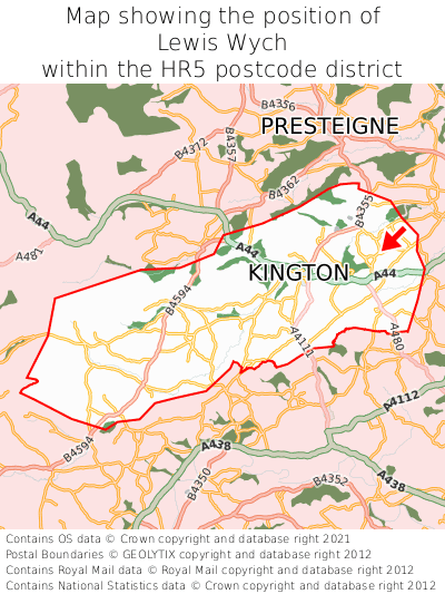 Map showing location of Lewis Wych within HR5