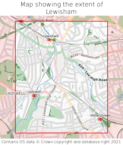 Map showing extent of Lewisham as bounding box