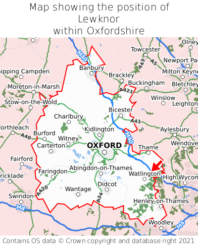 Map showing location of Lewknor within Oxfordshire