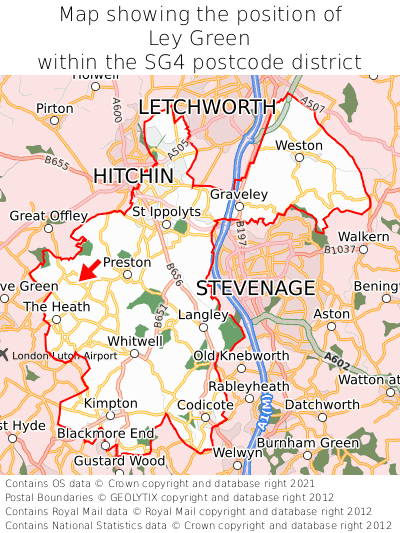 Map showing location of Ley Green within SG4