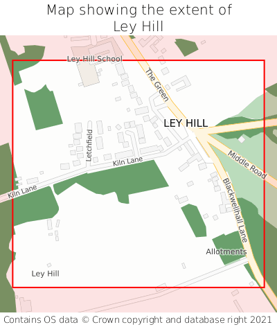 Map showing extent of Ley Hill as bounding box