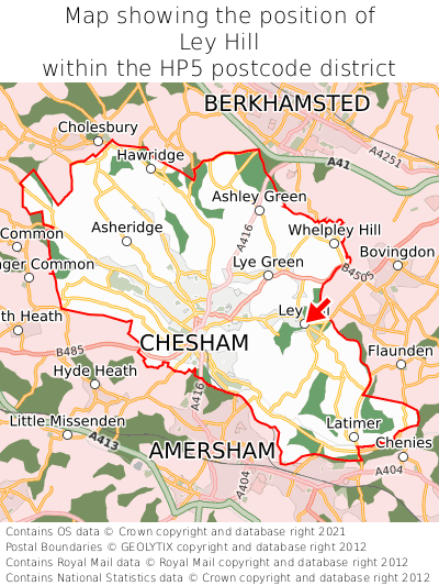 Map showing location of Ley Hill within HP5