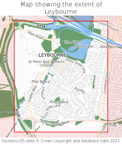Map showing extent of Leybourne as bounding box