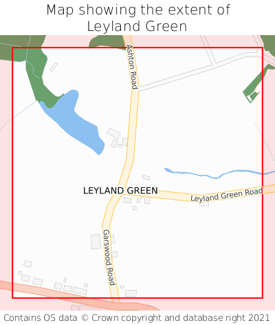 Map showing extent of Leyland Green as bounding box