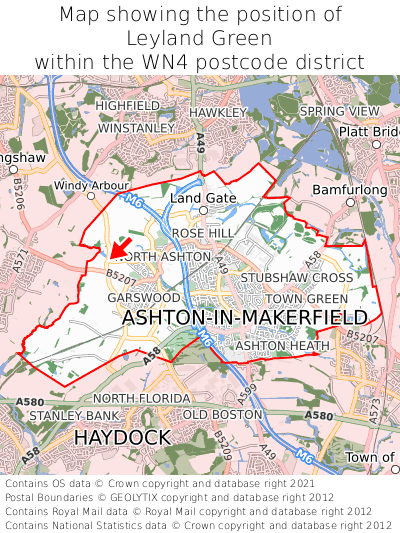 Map showing location of Leyland Green within WN4