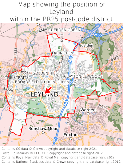 Map showing location of Leyland within PR25
