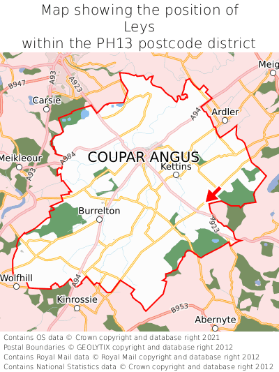 Map showing location of Leys within PH13