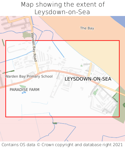 Map showing extent of Leysdown-on-Sea as bounding box