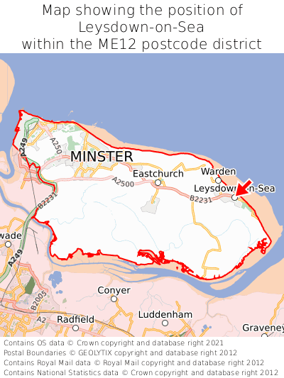 Map showing location of Leysdown-on-Sea within ME12