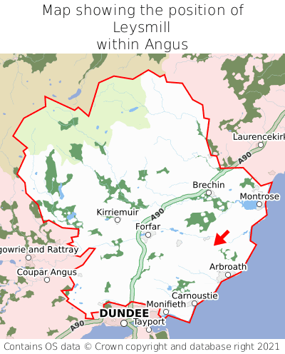 Map showing location of Leysmill within Angus