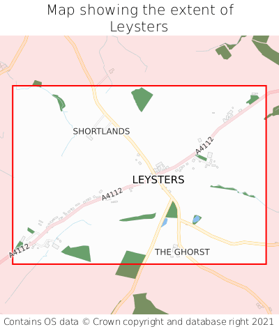 Map showing extent of Leysters as bounding box