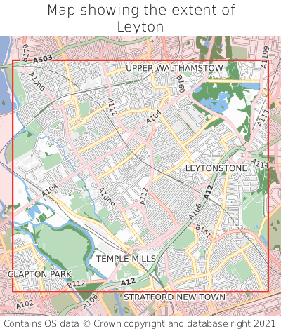 Map showing extent of Leyton as bounding box