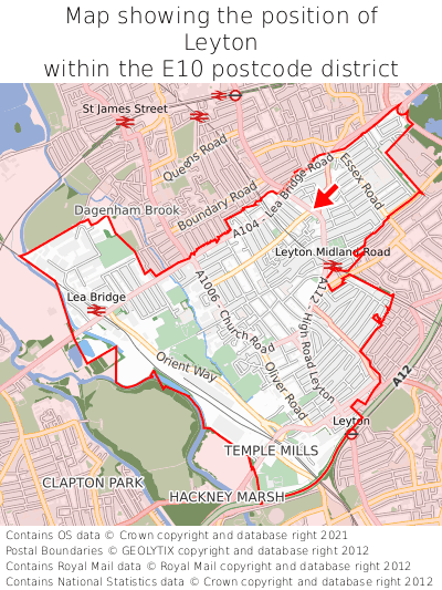 Map showing location of Leyton within E10