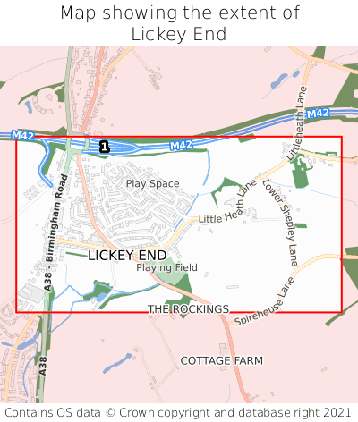 Map showing extent of Lickey End as bounding box