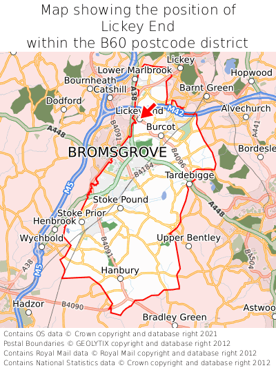 Map showing location of Lickey End within B60
