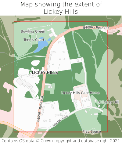 Map showing extent of Lickey Hills as bounding box