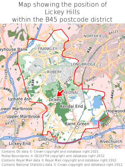 Map showing location of Lickey Hills within B45