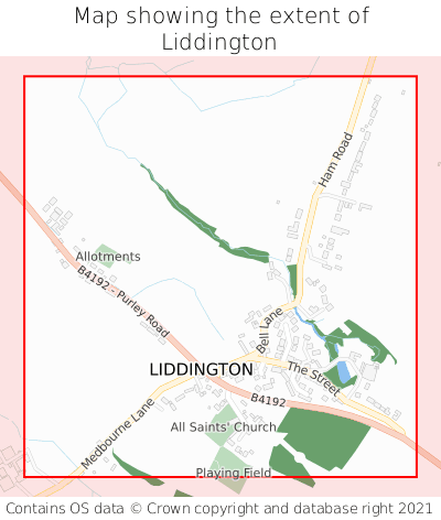 Map showing extent of Liddington as bounding box