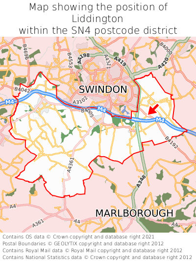 Map showing location of Liddington within SN4