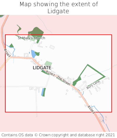 Map showing extent of Lidgate as bounding box