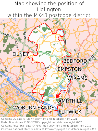 Map showing location of Lidlington within MK43