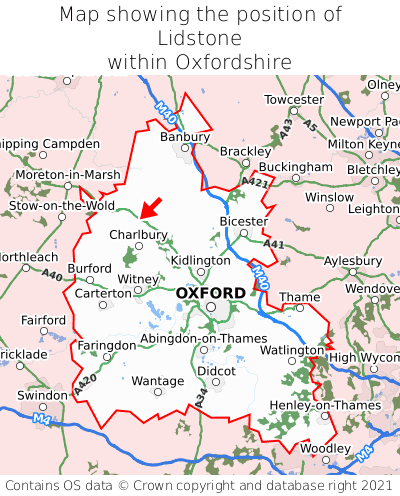 Map showing location of Lidstone within Oxfordshire
