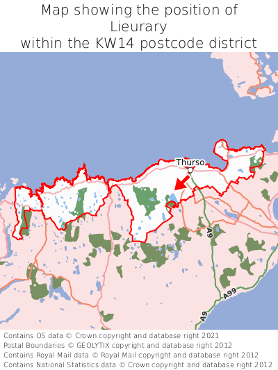 Map showing location of Lieurary within KW14