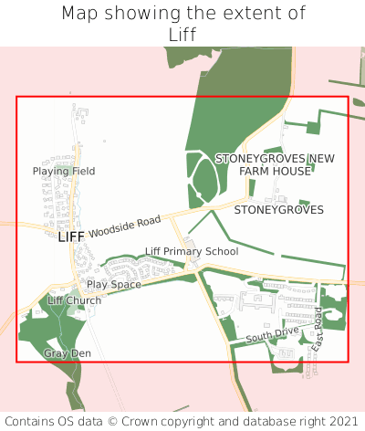 Map showing extent of Liff as bounding box