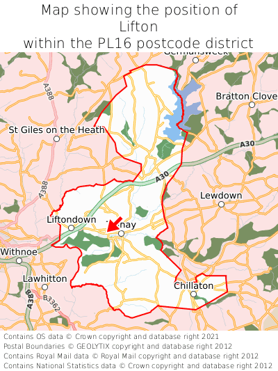 Map showing location of Lifton within PL16