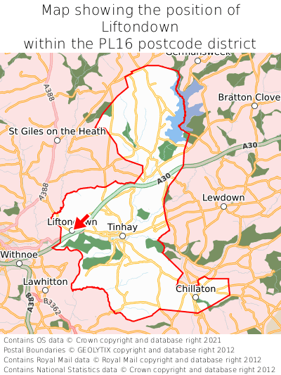 Map showing location of Liftondown within PL16