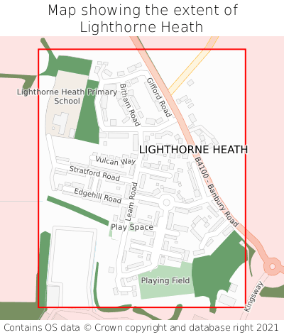 Map showing extent of Lighthorne Heath as bounding box