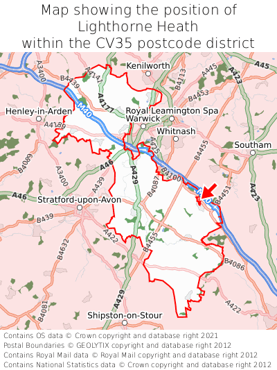 Map showing location of Lighthorne Heath within CV35