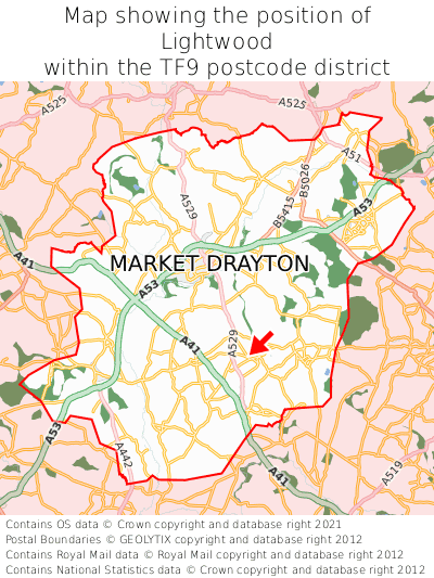Map showing location of Lightwood within TF9