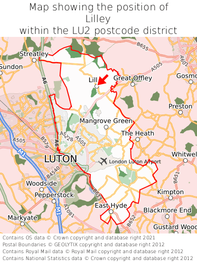 Map showing location of Lilley within LU2