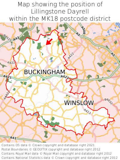 Map showing location of Lillingstone Dayrell within MK18