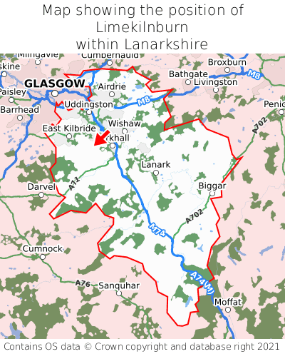 Map showing location of Limekilnburn within Lanarkshire