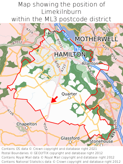 Map showing location of Limekilnburn within ML3